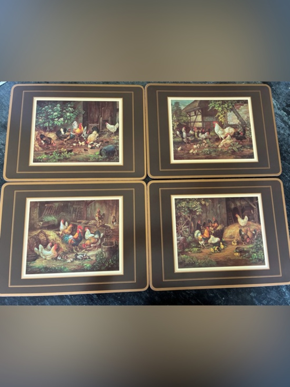 Pimpernel Vintage Set of 4 Traditional Barnyard Scene Chickens Rooster Placemats